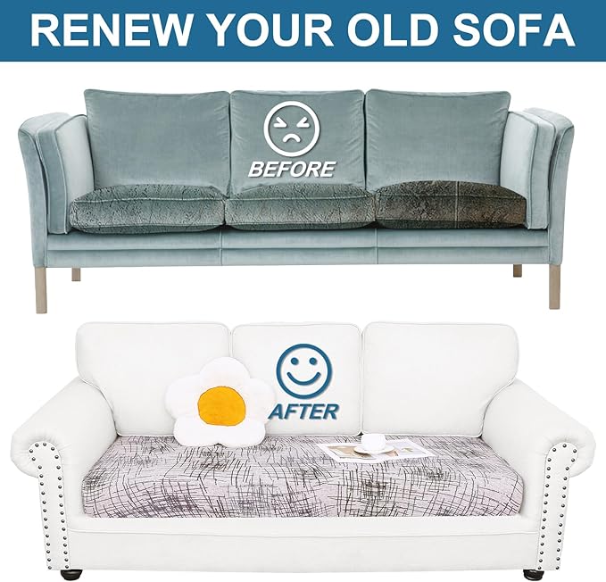 Smiry Printed Couch Cushion Covers, Stretch Soft Couch Covers for Sofa, Washable Non-Slip Sofa Slipcover Furniture Protector for Indoor and Outdoor (2 Pack, Brown and White)