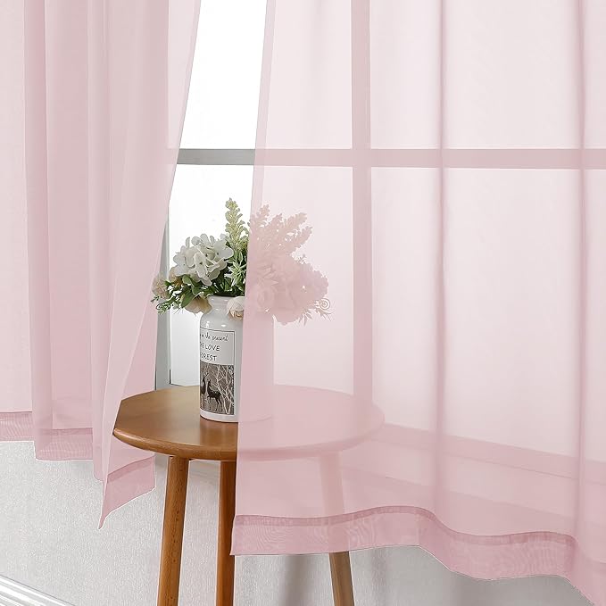 Lecloud Blush Sheer Curtains 54 Inches Long 2 Panels Set, Airy & Breathable Dual Rod Pocket Semi Voile Pink Sheer Curtain, Window Drapes for Bedroom/Living Room/Kitchen/Party Backdrop, 40W x 54L