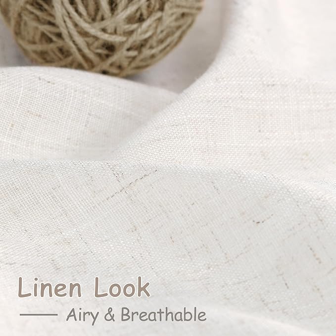 Ivory White Linen Curtains 108 Inches Long Back Tab Pocket Modern Farmhouse Linen Light Filtering Curtain Extra Long Semi Sheer Curtain Drapes for Living Room Bedroom 9Ft 52X108,2 Panels