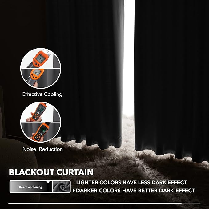 Deconovo Room Darkening Curtains Back Tab and Rod Pocket Curtains Thermal Insulated Blackout Curtains for Living Room 52Wx72L Inch Dark Grey Set of 2