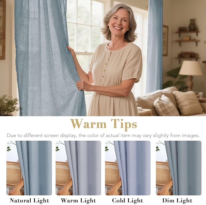 H.VERSAILTEX Elegant Natural Linen Blended Energy Efficient Light Filtering Linen Textured Curtains/Nickel Grommet Window Treatments Panels/Drapes (Set of 2, Stone Blue, 52"W x 45"L)