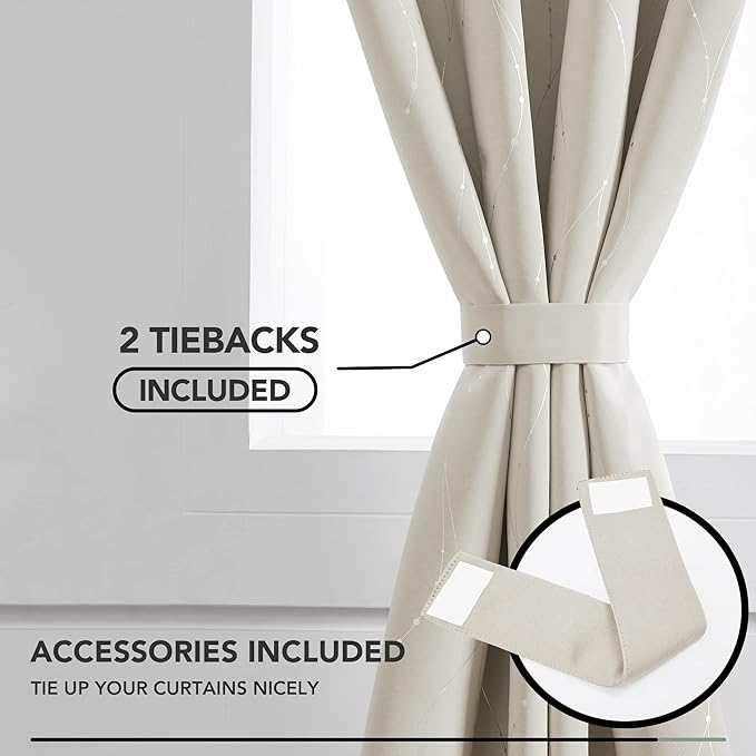 Deconovo Beige Curtains for Living Room, Room Darkening Soundproof Drapes with Wave Dots Silver Print, 42 x 72 Inch Long, Grommet Top, Set of 2 Window Panels for Living Room Bedroom Office Nursery