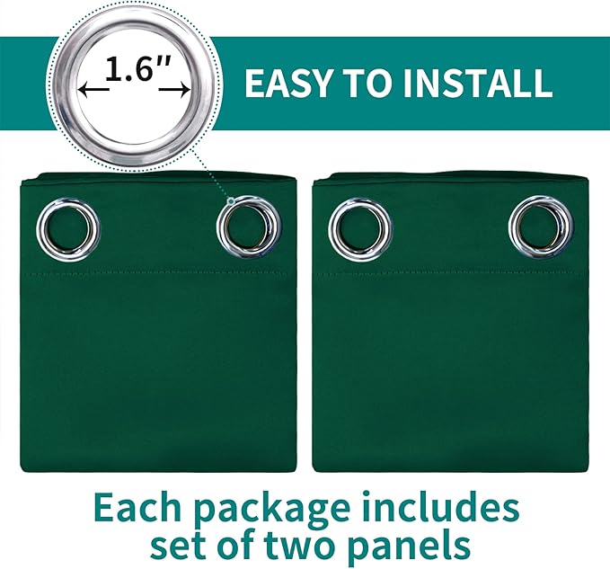 BGment Green Blackout Curtains for Bedroom - Grommet Thermal Insulated Room Darkening Window Curtains, Set of 2 Panels, Each 55 x 69 Inch