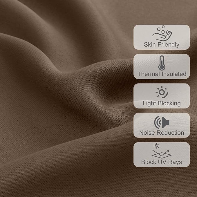 Chyhomenyc Brown Valances for Window, Room Darkening Short Curtains for Kitchen Bedroom Living Room, Rod Pocket Top Small Window Treatment Valance RV Bunk Panels, 60Wx14L, 2 Pieces