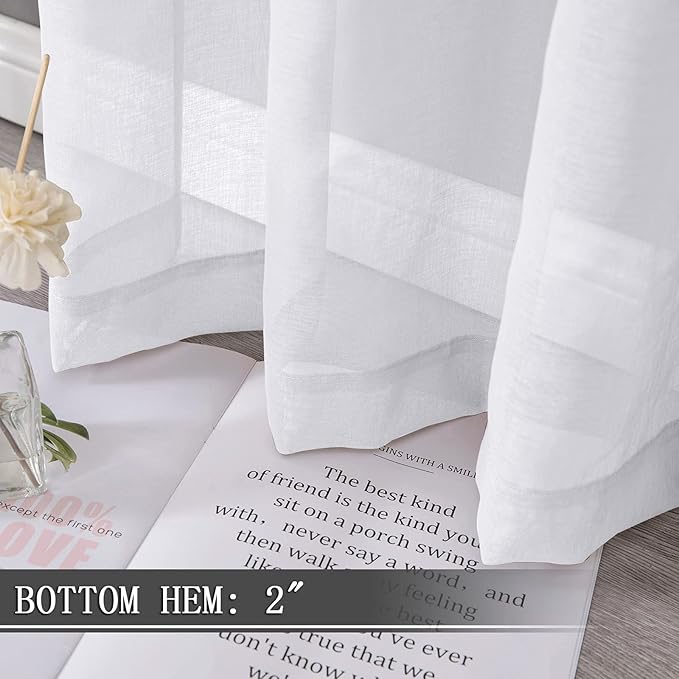 Tollpiz Sheer Tier Curtain Linen Textured Half Kitchen Curtains Sheer Light Filtering Rod Pocket Voile Small Curtains for Bathroom, 25 x 36 inches Long, White, Set of 2 Panels