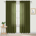 DWCN Olive Green Sheer Curtains Semi Transparent Voile Rod Pocket Curtains for Bedroom and Living Room, 52 x 84 inches Long, Set of 2 Panels