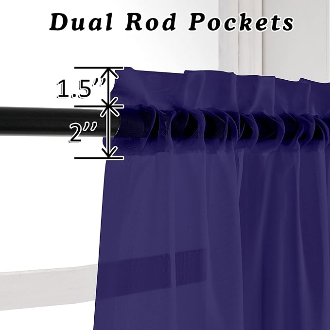 OVZME 2 Panels Purple Sheer Valance - Short Sheer Curtain Valances for Windows Basement Semi Sheer Valances for Kitchen Window Dressing with Dual Rod Pocket (Purple, 42 by 14 Inches Long)