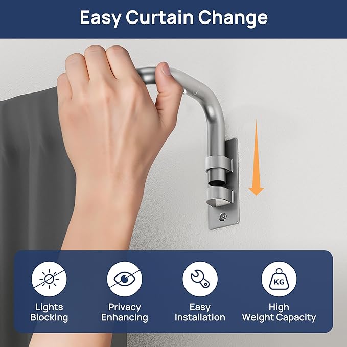 ENJOYBASICS Blackout Curtain rod for windows 48 to 84, Wrap Around Curtain Rods for Bedroom, Living Room, Adjustable from 30 to 86 Inches, Silver