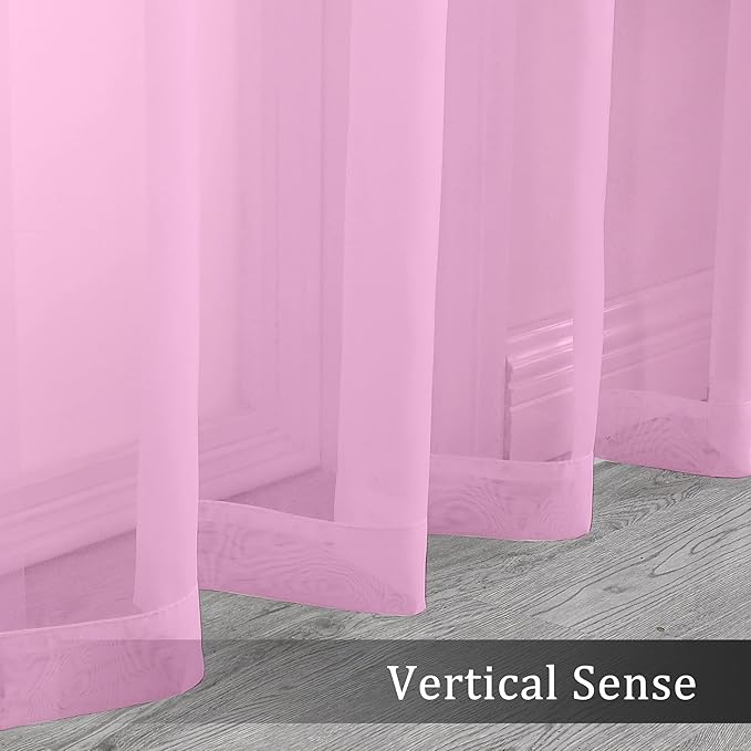 OWENIE Pink Sheer Curtains 90 Inch Length, Elegant Soft Sheer Curtains for Bedroom, Window Voile Sheer Curtain Panels/Drapes/Treatment for Living Room, 2Pcs, Each 42" W x 90" L