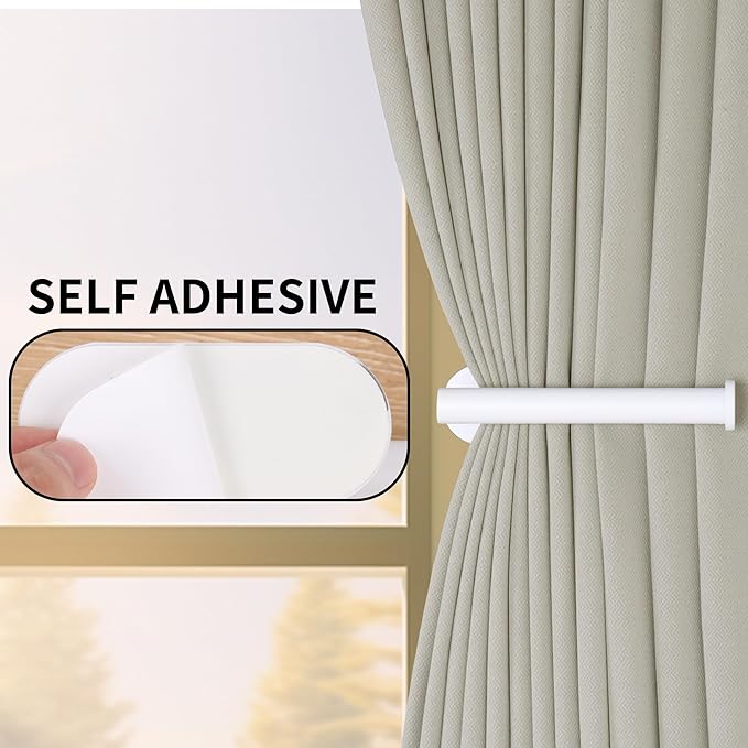 Groleca 2 Pack Adhesive Curtain Holdbacks - No Drill Curtain Tie Backs & Hooks (White)