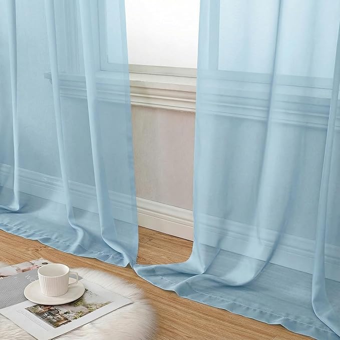 Sheer Curtains 84 Inches Long 2 Panels Set for Bedroom Living Room, Soft Airy Light Filtering Modern Solid Rod Pocket Drapes Window Treatments, Sky Blue, Each 42" W x 84" L