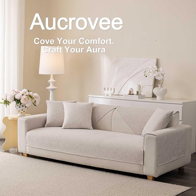 Soft Waterproof Chenille Cover Washable, Non Slip Sectional Sofa Covers for 3 Cushion Couch Sofa L Sharped Sofa Slipcover for Pets, Furniture Protector (1 PCS 27"x27" Coffee)