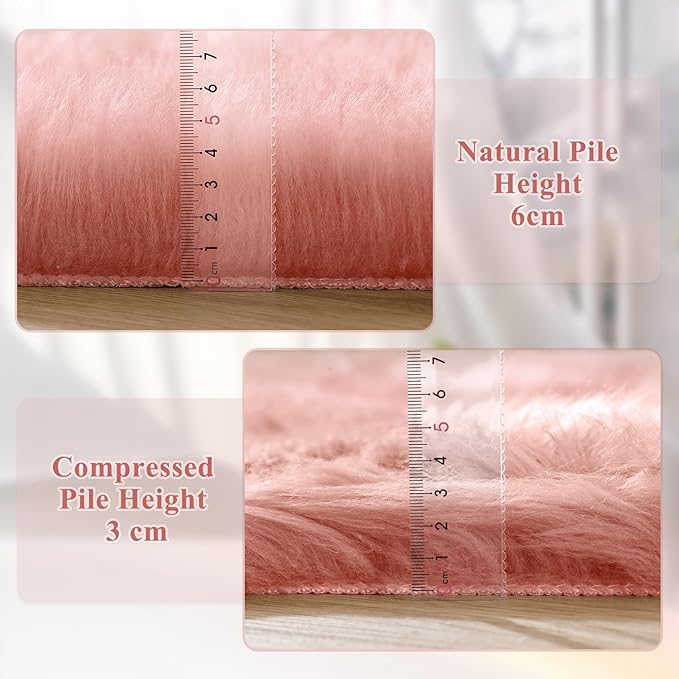 ORINOVA Pink Fluffy Sheepskin Fur Area Rugs for Bedroom Washable Furry Carpet Rug for Living Room Faux Fur Rug 2x3 Nursery