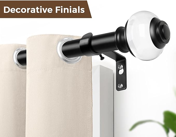 Curtain Rods for Windows 48 to 84 Inch (4-7ft), USFOOK 7/8 Inch Telescoping Splicing Drapery Rods 32 to 86 Inch, Decorative Window Curtain Rod for Home Decor with Matte Black Translucent Finials