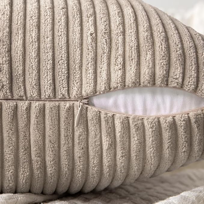 MIULEE Light Brown Decorative Throw Pillow Covers 16x16 Inch for Couch Bed Sofa Pack of 2 Boho Neutral Farmhouse Throw Pillows Soft Cross Corduroy Patchwork Textured Cushion Cases