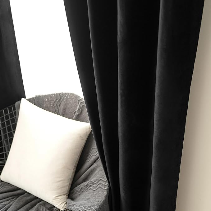 MIULEE Black Velvet Curtains 108 Inches Long Halloween Grommet Room Darkening Thermal Insulated Blackout Curtains for Bedroom/Living Room, Light Blocking Soundproof Black Out Drapes/Panels, Set of 2