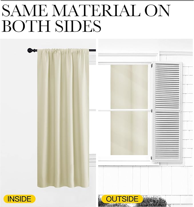 NICETOWN Blackout Curtains for Bedroom, Home Decorations Thermal Insulated Solid Rod Pocket Blackout Drapes for Cafe (Beige, One Pair, 70 x 63-inch)