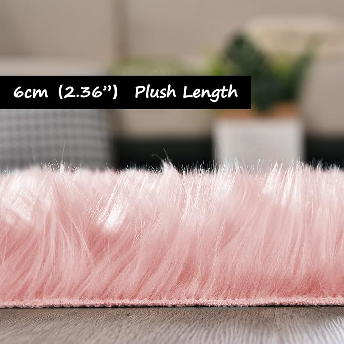 Goolela Pink Fluffy Rug 4x6 Fuzzy Faux Fur Shag Sheepskin Shaggy Rug for Bedroom Living Room Washable Rectangle