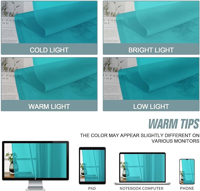 Turquoise Sheer Curtains 84 Inches Long 2 Panels, Elegant Airy Transparent Light Filtering Window Curtains, Window Drapes for Living Room Bedroom, Top Dual Rod Pocket Design, 2x42Wx84L Inches