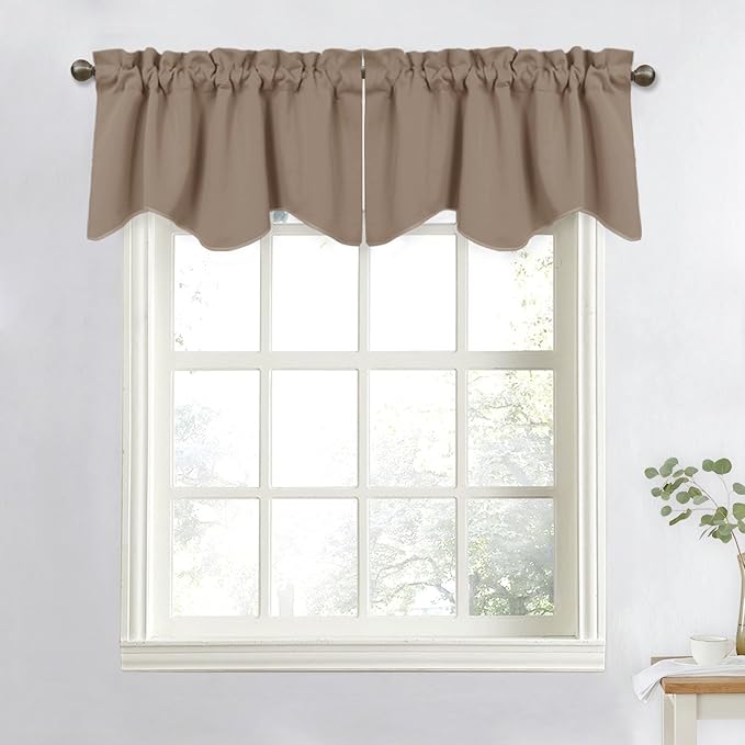 NICETOWN Blackout Valances Short Curtains - W52 inches by 18 inches Half Window Topper Valance Tier Panel Drapes with Rod Pocket for Basement/Kitchen/Bedroom (Tan=Cappuccino, 2 Panels Per Package)