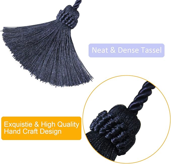 Fenghuangwu Curtain Tiebacks Handmade Decorative Curtain Holdbacks Rope with Tassel (Navy, 2P)