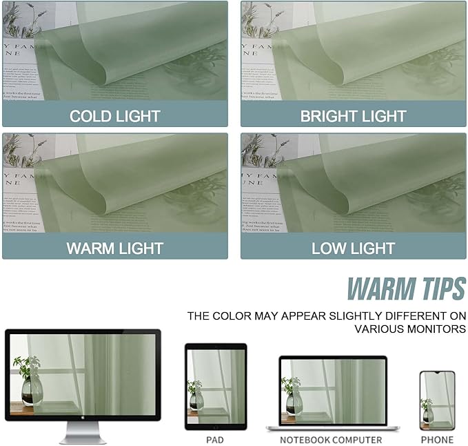 Sage Green Sheer Curtains for Window 96 Inches Long 2 Panels, Soft Airy Light Filtering Voile Sheer Curtains for Living Room Bedroom, Dual Rod Pocket Elegant Window Drapes, 2x42Wx96L Inches