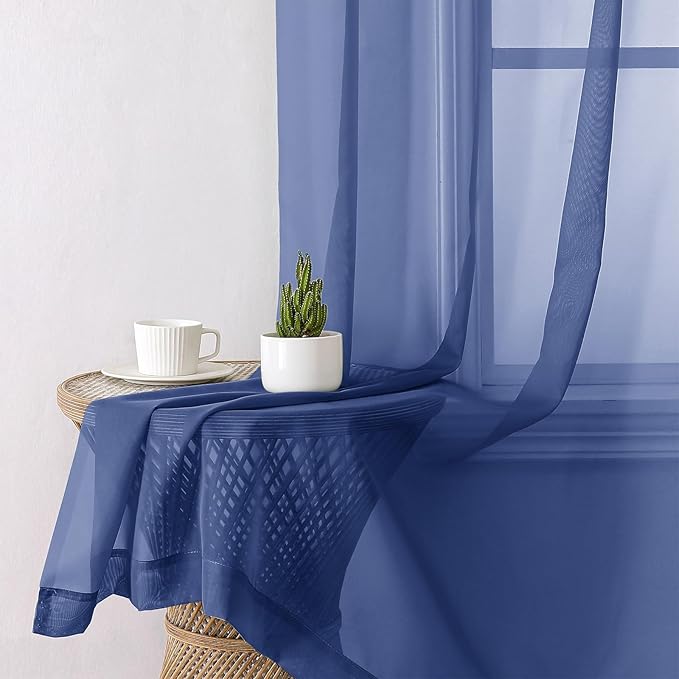 Lecloud Royal Blue Sheer Curtains 78 Inches Long 2 Panels Set, Privacy Light Filtering Drapes, Airy Solid Window Curtain with Rod Pocket for Living Room Bedroom Basement, Each Panel 42" W x 78" L