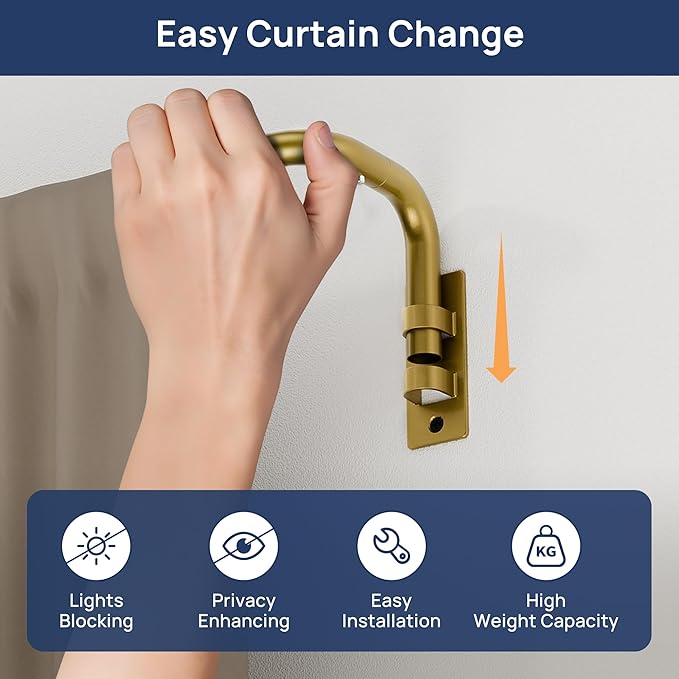 ENJOYBASICS Blackout Curtain rod for windows 48 to 84, Wrap Around Curtain Rods for Bedroom, Living Room, Adjustable from 30 to 86 Inches, Gold