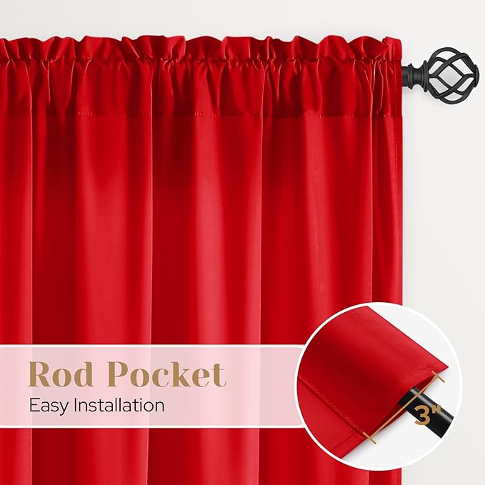 HOMEIDEAS Christmas Non-See-Through Red Privacy Sheer Curtains, 52 X 45 Inches Long 2 Panels Sheer Curtains Light Filtering Window Drapes for Bedroom Living Room