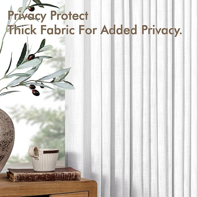 MIULEE Pinch Pleated White Thick Linen Curtains 108 Inches Long 2 Panels, Linen Texture Drapes for Living Room Bedroom Dining Room, Extra Long Light Filtering Farmhouse Foor to Ceiling Curtains