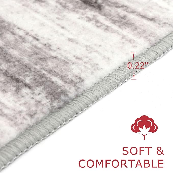 KOZYFLY Modern Abstract Washable Rug Runner 2.6x16 Hallway Rug Runner Non-Slip Soft Kitchen Runner Rugs, Grey/Light Beige/Brown Striped Carpet for Stair Entryway Bathroom