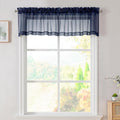 Simplebrand Navy Valances 14 Inches Long for Living Room Pocket 2 Panel Light Filtering Sheer Translucent Valence Toppers for Window Kitchen Bathroom Bedroom 42x14 Inch Length
