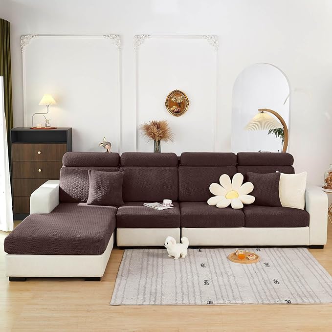 Sofa Covers Couch Covers for Sofa Pet Friendly Couch Cushion Covers Universal Sofa Covers Washable Stretch Slipcovers for Sectional Sofa (Texture Brown, Back Cover M)