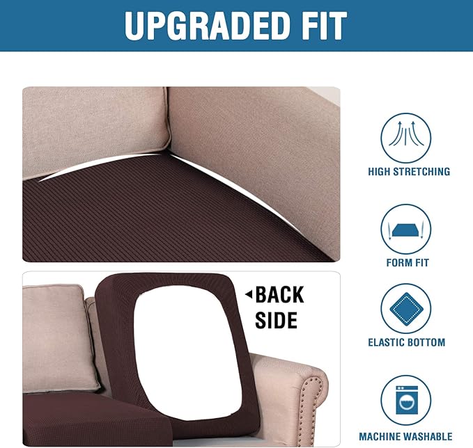 H.VERSAILTEX High Stretch Couch Cushion Covers,Chair Sofa Seat Slipcovers Couch Cushion Cover Stretch Furniture Protector for Kids, Pets(2 Packs Cushion Loveseat Covers, Chocolate)