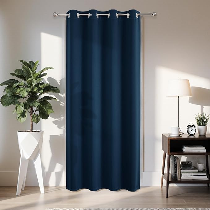 Joydeco Blackout Door Curtain for Doorway Privacy 72 Inches Long, Grommet Closet Curtain for Open Closet, Room Divider for Bedroom Living Room (Navy Blue, 52Wx72L, 1 Panel)