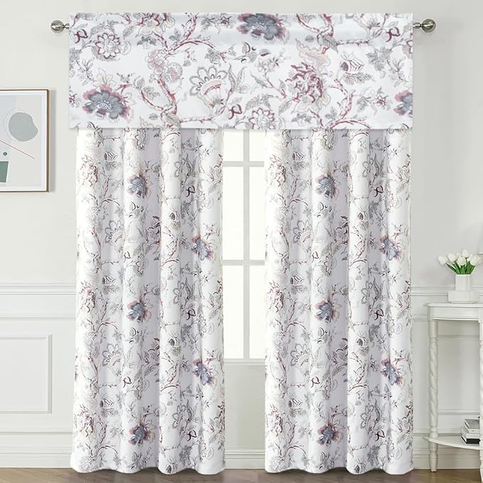 H.VERSAILTEX Blackout Curtain Valances for Kitchen Window/Living Room/Bathroom Privacy Added Rod Pocket Home Decoration Winow Valance, 52" W x 18" L, Floral in Terracotta and Blue