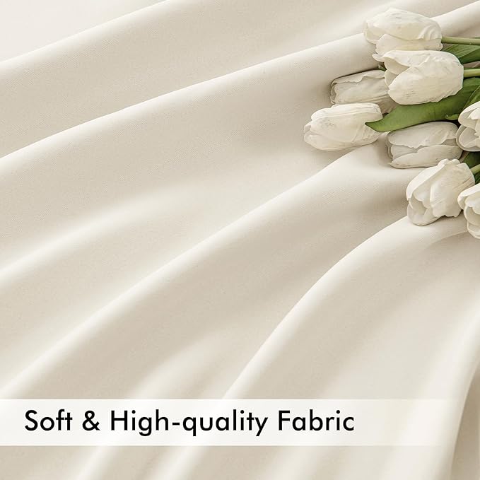 MIULEE Beige White Back Tab Blackout Curtains 108 Inch Long 2 Panels Set for Bedroom, Rod Pocket/Pinch Pleat Extra Long Thermal Insulated Living Room Darkening Pleated Light Blocking Drapes