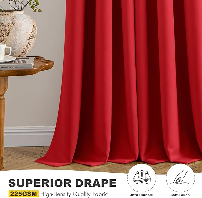 MIULEE Christmas Red Blackout Curtains for Bedroom Living Room 90 Inches Long 2 Panels, Thermal Insulated Room Darkening Drapes Solid Grommet Top Light Blocking Window Treatments 40x90 Inch