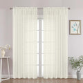 Chyhomenyc Ivory Sheer Curtains 84 Inch Length 2 Panels Set, Light Filtering Tufted Textured Soft Airy Rod Pocket Gentle Leaf Window Treatment Drapes for Bedroom Living Room, 52" Wx84 L, 2PCS