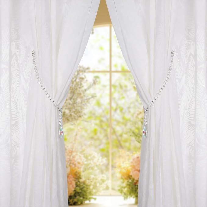 SUQ I OME 2 Pack of Luxury Crystal Beaded Magnetic Curtain Tieback and Holdback Curtain Clips Curtain Buckle Curtain Holder Blingbling Curtain Holdbacks for Drapes
