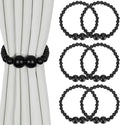 Magnetic Curtain Tiebacks, 6 Pack Curtain Holdbacks for Draperies, Elegant Wood Bead Tie Backs for Bedroom Decor, Boho Room Decor, Nursery Decor, Farmhouse Decor