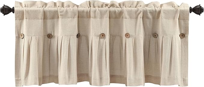 Lush Decor Linen Button Farmhouse Valance, 84" W x 18" L, Dark Linen - Kitchen Curtains Valances - Valances for Windows - Curtain Valance