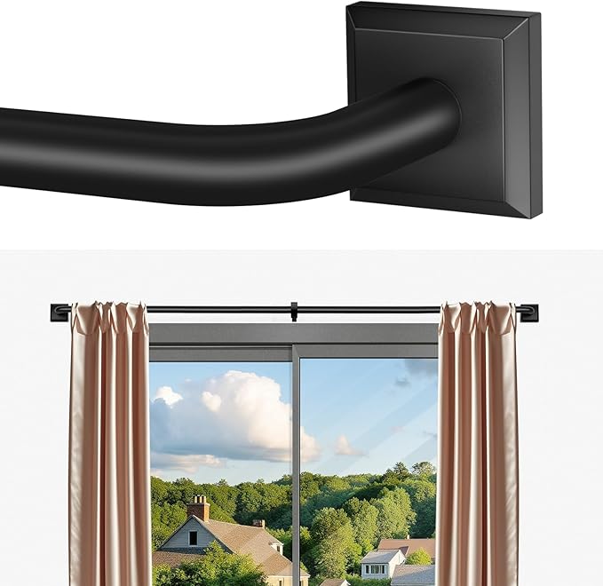 Black Curtain Rods for Windows 66-120Inch(5.5-10ft) Heavy Duty French Return Rod, Wrap Around Blackout Curtain Rods, Long Adjustable Room Darkening Drapery Rod for Bedroom, Living Room Outdoor Patio
