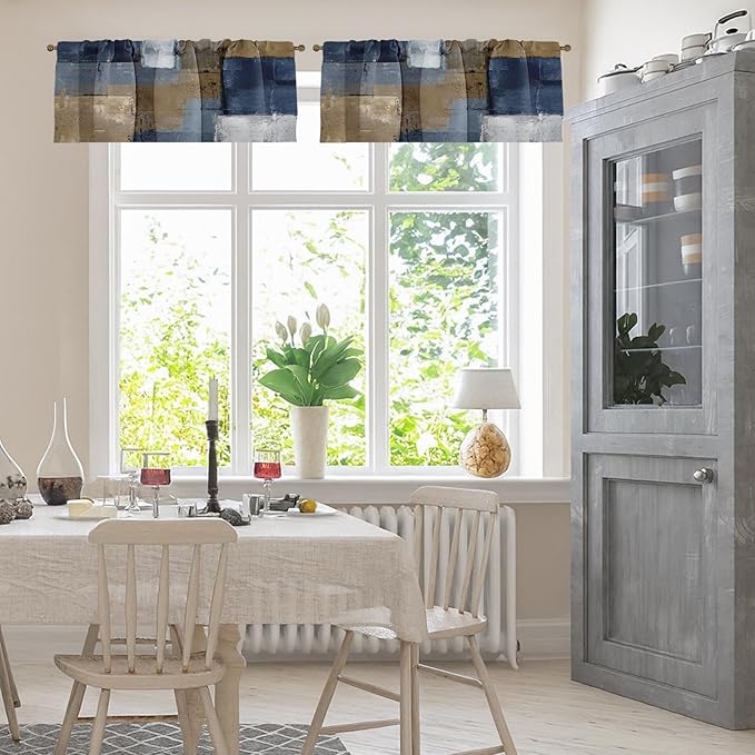 Emvency 4 Pack Valances Window Treatments, Abstract Modern Grey Brown Rustic Drapes Adjustable Curtain for Windows Living Room Kitchen Over Sink, 52x18 Inch Rod Pocket Valances