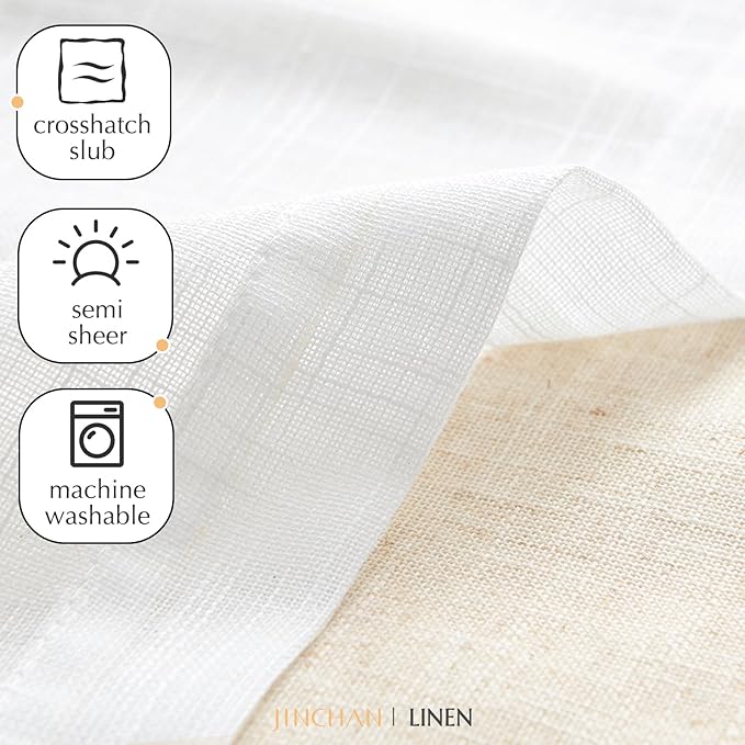 jinchan Sheer Valance Curtain Linen Textured Valance for Kitchen Living Room Bedroom Voile Window Light Filtering Farmhouse Country Rod Pocket 1 Panel 16 Inch Length White