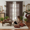WAZZIO Boho Lace Curtains 84 Inches 2 Panel,Light Filtering Privacy Tassel & Geometry Crochet Semi Sheer Curtain Drapes for Bedroom Living Dining Room,Rod Pocket & Tassel,Chocolate Brown