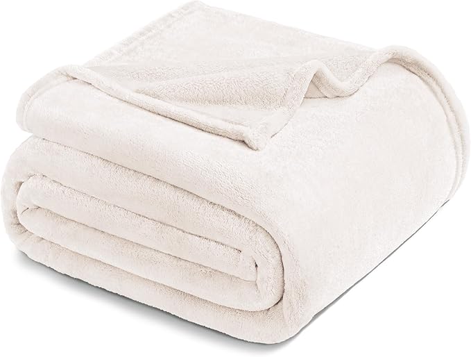 Exclusivo Mezcla Fleece Throw XL Blanket for Couch, Sofa, Super Soft and Warm Ivory Blankets, All Season, Cozy, Plush, Lightweight, 50x70 Inches
