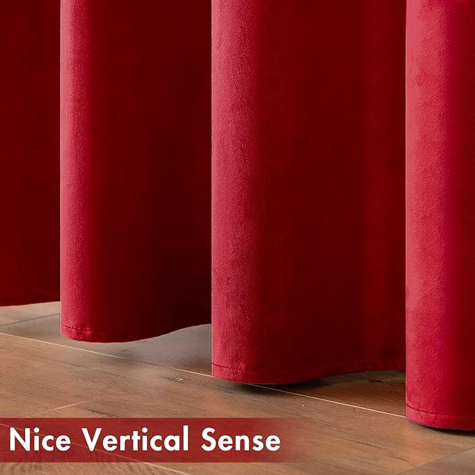 MIULEE Christmas Red Velvet Curtains Elegant Grommet Curtains Thermal Insulated Soundproof Room Darkening Black Out Curtains/Drapes for Classical Living Room Bedroom Decor 52 x 108 Inch Set of 2