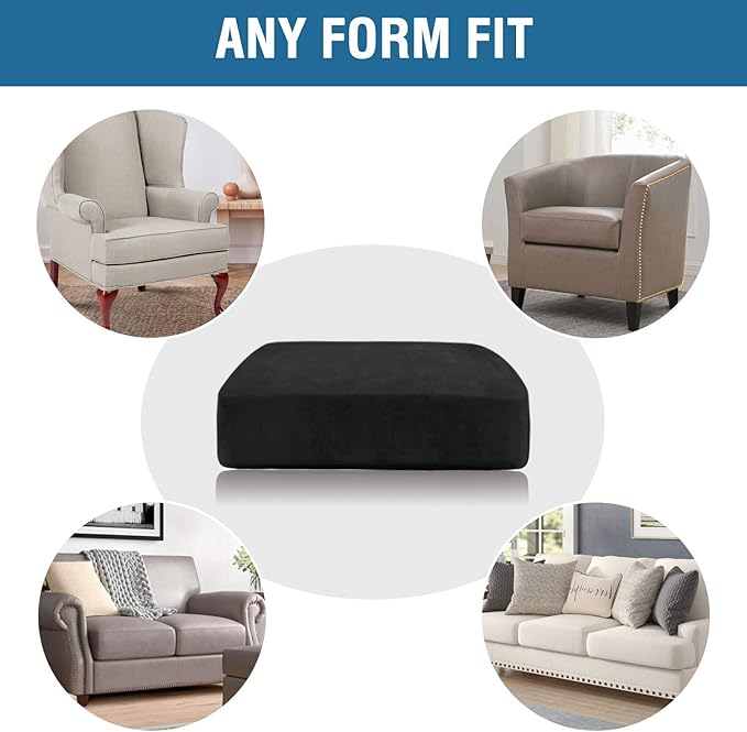 H.VERSAILTEX Velvet Stretch Couch Cushion Cover Plush Cushion Slipcover for Chair Cushion Furniture Protector Seat Cushion Sofa Cover (1 Piece Armchair Cushion Covers, Black)