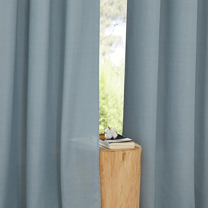 NICETOWN Rustic Linen 144 inch Long Curtains for Living Room, Grommet Privacy Added Thick Linen Weave with Light Filter Window Curtains & Drapes for Bedroom, Stone Blue, W55 x L144, 2 Panels